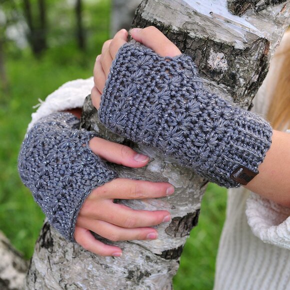 Platinum Fingerless Gloves with Sparkle - Hand Made in Canada - Picture 1 of 4